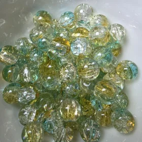 10mm Glass Beads – Crackle Green Yellow