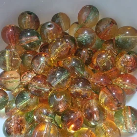 10mm Glass Beads – Multi Tone Crackle Orange Green Yellow