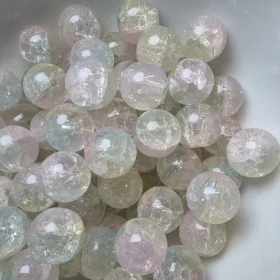 10mm Glass Beads – Multi Tone Crackle Light Green Pink