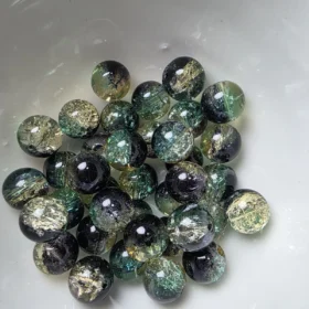 10mm Glass Beads – Multi Tone Crackle Dark Green Yellow
