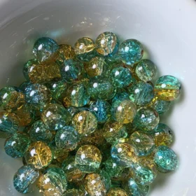 10mm Glass Beads – Multi Tone Crackle Green Yellow