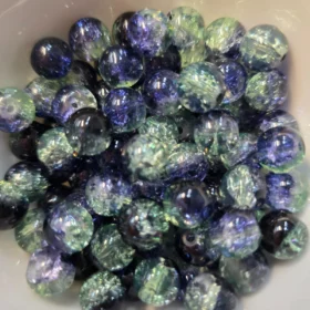 10mm Glass Beads – Multi Tone Crackle Dark Blue Green