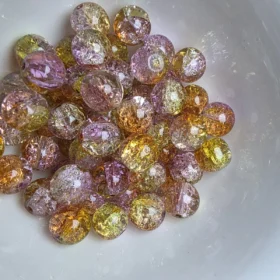 10mm Glass Beads – Multi Tone Crackle Orange Yellow Pink