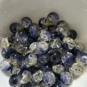 10mm Glass Beads – Multi Tone Crackle Dark Blue Yellow