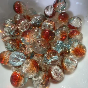 10mm Glass Beads – Multi Tone Crackle Red Blue Yellow