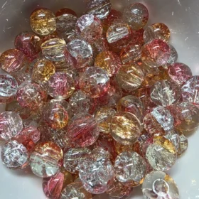10mm Glass Beads – Multi Tone Crackle Red Orange White