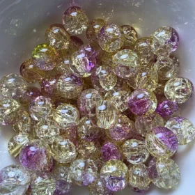 10mm Glass Beads – Multi Tone Crackle Yellow Pink