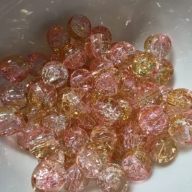 10mm Glass Beads – Multi Tone Crackle Yellow Pink