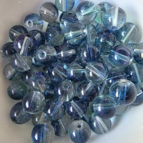 10mm Glass Beads – Clear Blue With Galaxy
