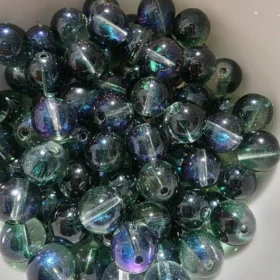 10mm Glass Beads – Clear Dark Green With Galaxy