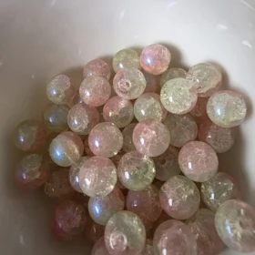 10mm Glass Beads – Crackle Pink Green