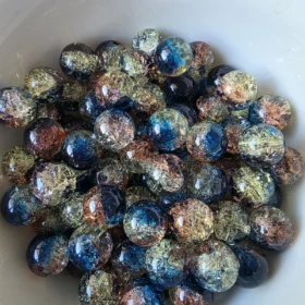 10mm Glass Beads – Multi Tone Crackle Blue Yellow Pink