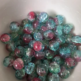 10mm Glass Beads – Multi Tone Crackle Green Red Blue