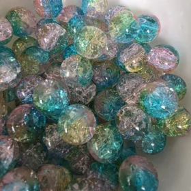 10mm Glass Beads – Multi Tone Crackle Pink Blue Yellow