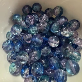 10mm Glass Beads – Multi Tone Crackle Purple Blue