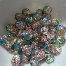 10mm Glass Beads – Multi Tone Crackle Yellow Blue Pink