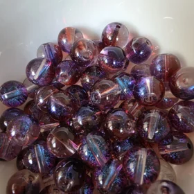 10mm Glass Beads – Multi Tone Clear Brown Purple With Galaxy