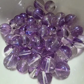 10mm Glass Beads – Clear Purple With Galaxy