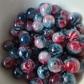 10mm Glass Beads – Multi Tone Crackle Blue Red