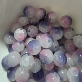10mm Glass Beads – Multi Tone Crackle Purple Pink