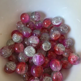 10mm Glass Beads – Multi Tone Crackle Rose Red Pink Green